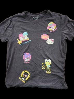 Sanrio Dark Grey Tee with Multicolor Character Graphics